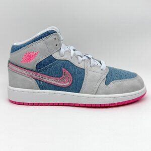 Air Jordan 1 Mid SE Denim Sequin GS 6Y / 7.5 W Shoes New Sneaker HQ1999-400 Nike